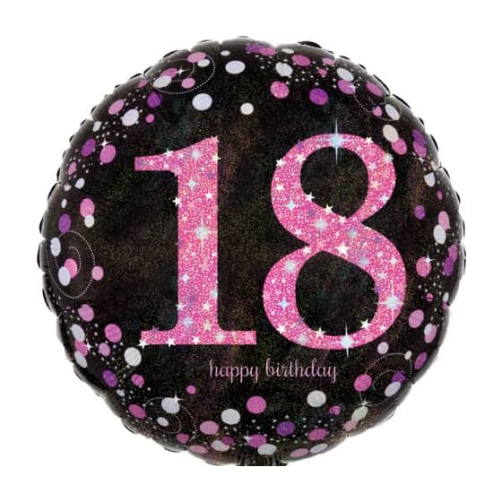 amscan® Folienballon Happy Birthday 18 - Ø 43 cm, schwarz/pink, Konfetti