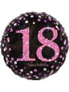 amscan® Folienballon Happy Birthday 18 - Ø 43 cm, schwarz/pink, Konfetti