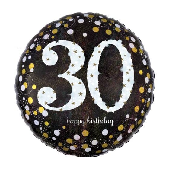 amscan® Folienballon Happy Birthday 30 - Ø 43 cm, schwarz/weiß, Konfetti