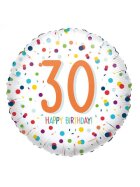 AMSCAN Folienballon Happy Birthday 30 - Ø 43 cm, weiß, Konfetti