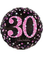 amscan® Folienballon Happy Birthday 30 - Ø 43 cm, schwarz/pink, Konfetti