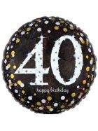 amscan® Folienballon Happy Birthday 40 - Ø 43 cm, schwarz/weiß, Konfetti