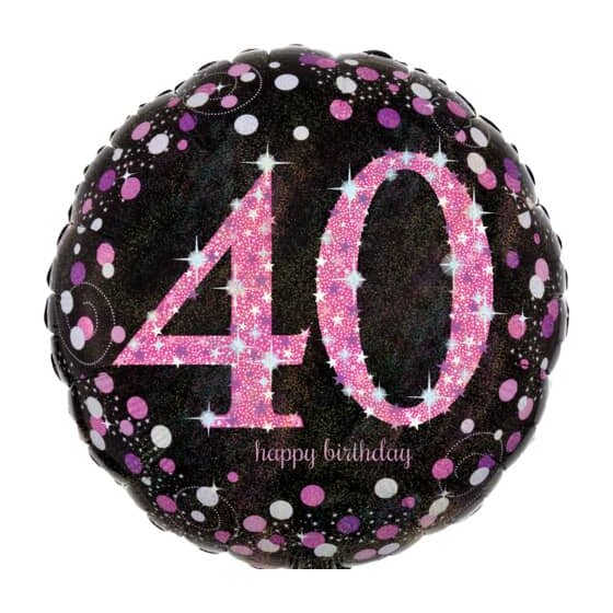 amscan® Folienballon Happy Birthday 40 - Ø 43 cm, schwarz/pink, Konfetti