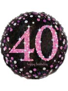 amscan® Folienballon Happy Birthday 40 - Ø 43 cm, schwarz/pink, Konfetti