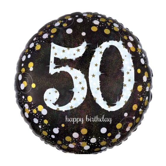 amscan® Folienballon Happy Birthday 50 - Ø 43 cm, schwarz/weiß, Konfetti