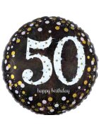 amscan® Folienballon Happy Birthday 50 - Ø 43 cm, schwarz/weiß, Konfetti