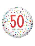 amscan® Folienballon Happy Birthday 50 - Ø 43 cm, weiß, Konfetti