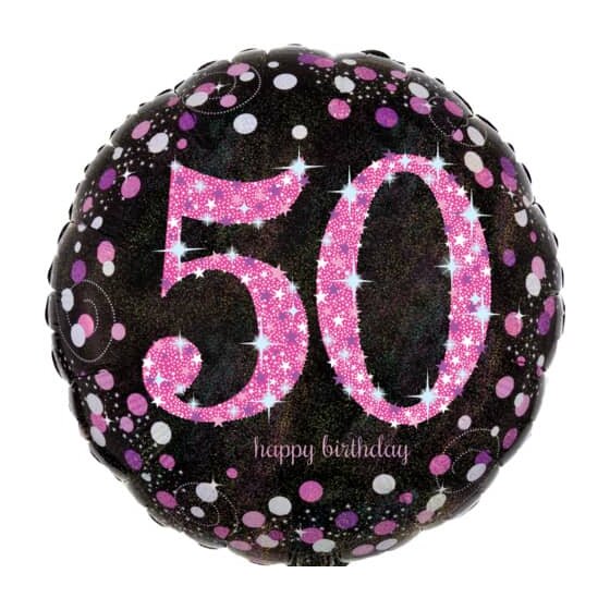 amscan® Folienballon Happy Birthday 50 - Ø 43 cm, schwarz/pink, Konfetti