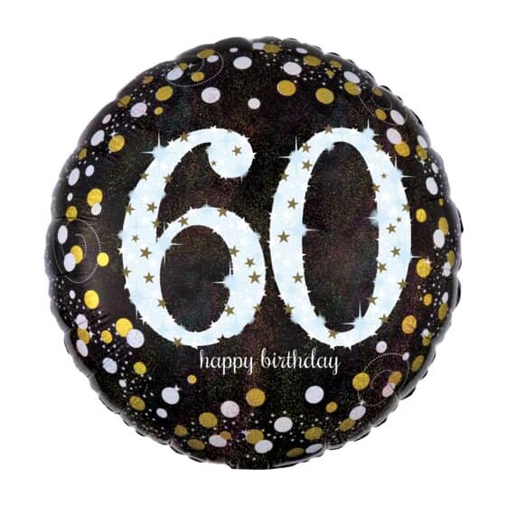 amscan® Folienballon Happy Birthday 60 - Ø 43 cm, schwarz/weiß, Konfetti