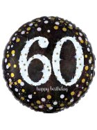 amscan® Folienballon Happy Birthday 60 - Ø 43 cm, schwarz/weiß, Konfetti