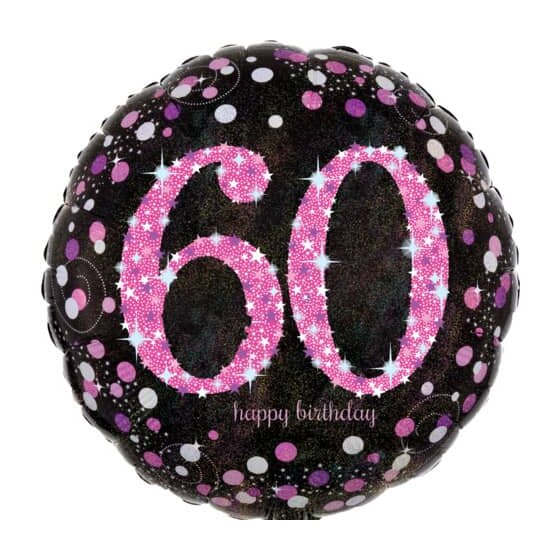 amscan® Folienballon Happy Birthday 60 - Ø 43 cm, schwarz/pink, Konfetti