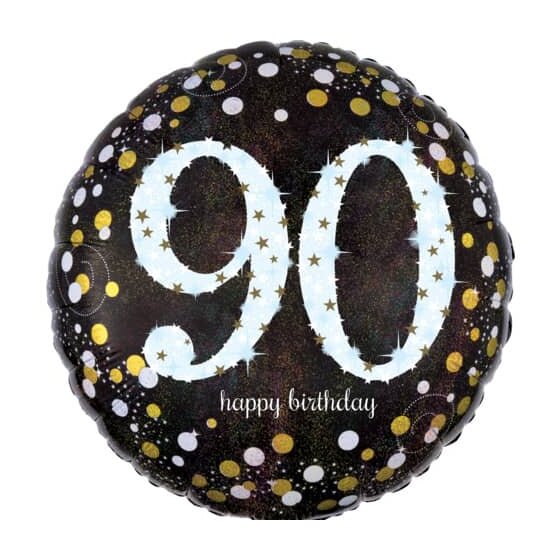 amscan® Folienballon Happy Birthday 90 - Ø 43 cm, schwarz/weiß, Konfetti