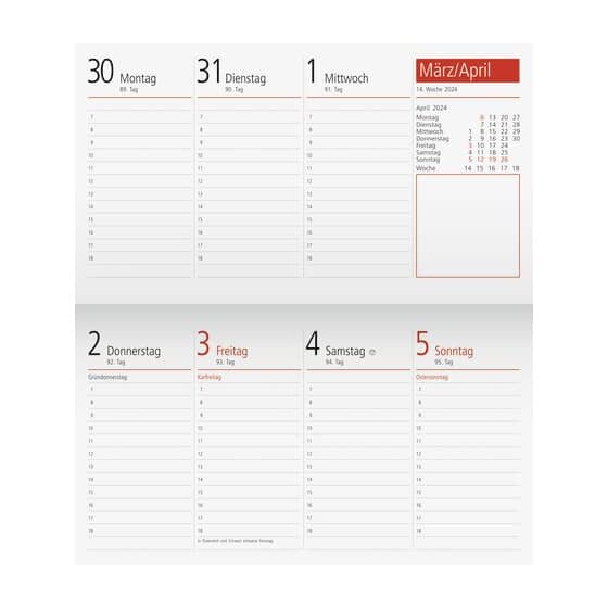 rido® idé® Ersatzkalendarium Taschenkalender Modell TM 17 - 1 Woche / 1 Seite, 8,7 x 15,3 cm