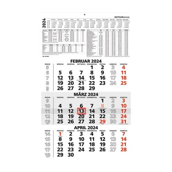 Zettler 3-Monats-Wandkalender 956 - 29,7 x 48,5 cm, schwarz/rot