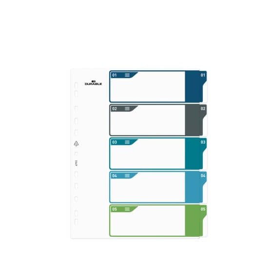 Durable Ordnerregister - 1 - 5, PP, A4+, 5 Blatt + Indexblatt, weiß/farbig