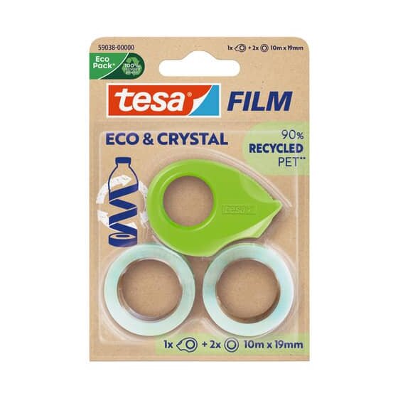 tesa® Handabroller Eco & Crystal mini Dispenser - inkl. 2 Rollen 19mm x10m, klar