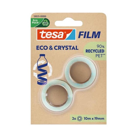 tesa® Klebefilm PET Eco & Crystal - 19mm x 10m, klar, 2 Rollen