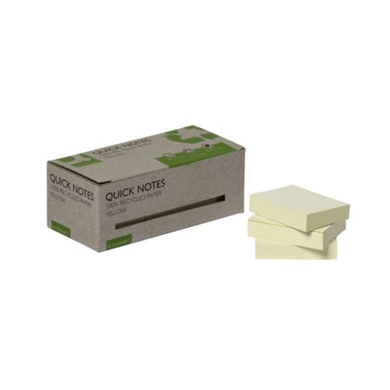 Q-Connect® Haftnotizblock Recycling - gelb, 38 x 51 mm, 100 Blatt, 12er Box