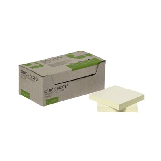 Q-Connect® Haftnotizblock Recycling - gelb, 76 x 76 mm, 100 Blatt, 12er Box