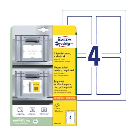 Avery Zweckform® 8001-20 Träger-Etiketten - 120 x 80 mm, weiß/hellgrau, 80 Etiketten, permanent