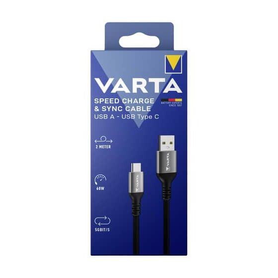 Varta Speed Charge & Sync Kabel USB A auf USB C , 2 m, schwarz