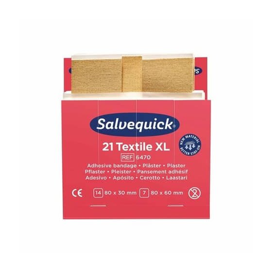 Salvequick® Pflaster-Strips - 6x 21 Stück, extra groß, elastische Textilpflaster, Nachfülleinsatz