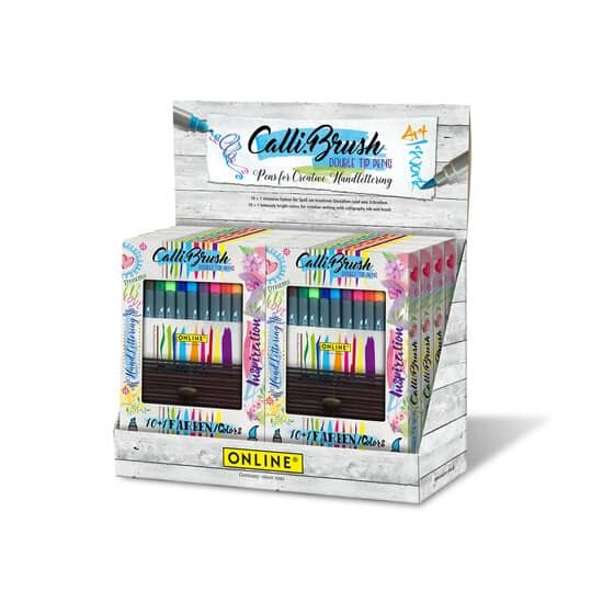 ONLINE® Faserschreiber Calli.Brush Duo - intensiv Farben, 11 Stück sortiert, Bamboo-Etui