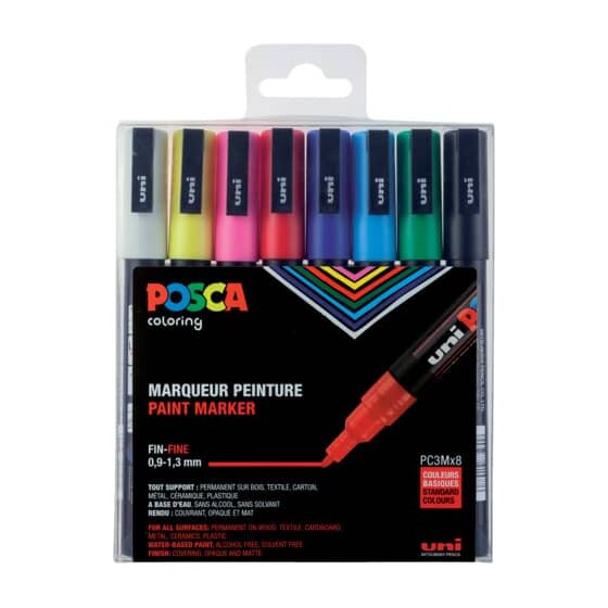 uni POSCA Marker - 0,9 - 1,3 mm, 8 farben sortiert
