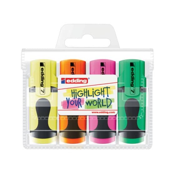 Edding 7 Textmarker mini highlighter neon - 1-3 mm, 4er Set, sortierte Blisterkarte
