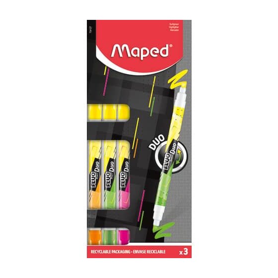 Maped® Textmarkeretui Fluo Duo - 3 Stifte, sortiert