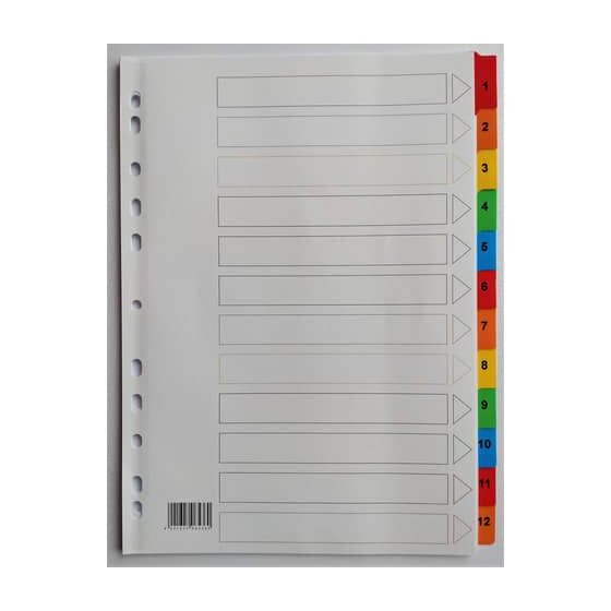 Zahlenregister - 1 - 12, Karton, A4, 12 Blatt + Indexblatt, weiß