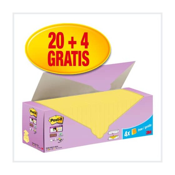 Post-it® SuperSticky Haftnotiz Super Sticky Notes Promotion - 76 x 76 mm, gelb, 24x 90 Blatt