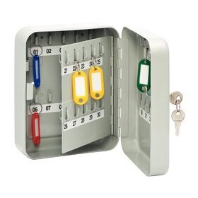 Schlüsselkassette für 40 Schlüssel, lichtgrau, Stahlblech, 200 x 160 x 80mm, kratzfest lackiert, mit 2 Schlüsseln