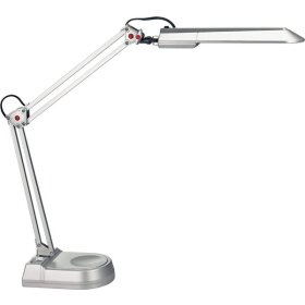 Schreibtischleuchte, Doppelarm, Standfuß, silber, Kompakt-Leuchtstofflampe G23 230V, 11W
