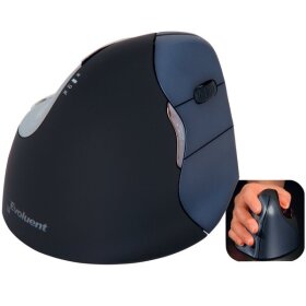 Ergonomische Maus Evoluent4 für Rechtshänder, kabellos, programmierbare Tasten, schwarz/blau