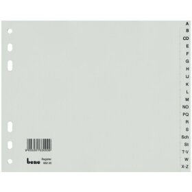 Kunststoffregister DIN A4, 20tlg., A - Z, 120 my, PP, grau, Universallochung