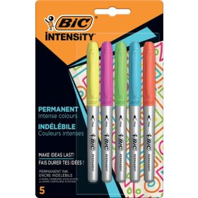 BIC Intensity Permanent Marker, mittlere Spitze, verschiedene Neon-Farben, 5er Pack