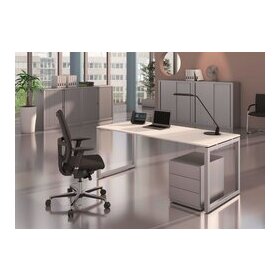 Cito Chefarbeitsplatz/Konferenztisch, 2000 x 1200 mm, Höhe 650 - 850 mm, U-Gestell, höhenverstellbar, Buche / verkehrsweiß