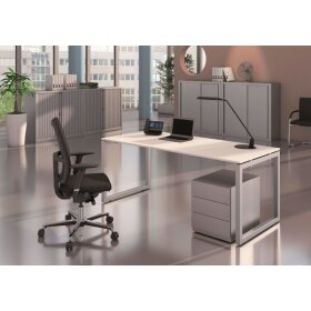 Cito Chefarbeitsplatz/Konferenztisch, 2000 x 1200 mm, Höhe 650 - 850 mm, U-Gestell, höhenverstellbar, Buche / verkehrsweiß