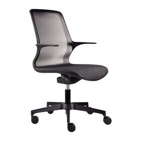 Bürodrehstuhl LOOP, Armlehnen fixiert, Sitzschale netzbespannt schwarz, Fußkreuz Kunststoff schwarz