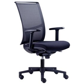 Bürodrehstuhl ZED, Armlehnen höhenverstellbar, Rückenlehne netzbespannt schwarz, Sitz gepolstert schwarz, Fußkreuz Kunststoff schwarz
