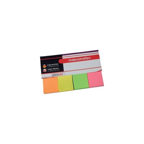 Haftstreifen, 20 x 50 mm, 4 x 40 Streifen, Papier, sortiert orange, gelb, grün, pink