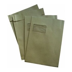 Faltentasche DIN C4, mit Fenster, haftklebend, 120g/qm, natronbraun, 20 mm Klotzboden, 100 Stück