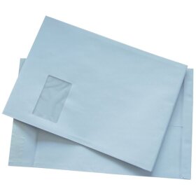 Faltentasche DIN C4, mit Fenster, haftklebend, 120g/qm, weiß, 20 mm Klotzboden, 100 Stück