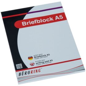 Briefblock, DIN A5, 50 Blatt, blanko, holzfrei, weiß, 70g/qm