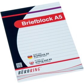 Briefblock, DIN A5, 50 Blatt, liniert, holzfrei, weiß, 70g/qm