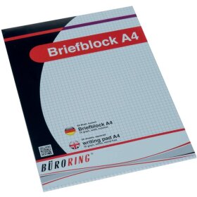 Briefblock, DIN A4, 50 Blatt, kariert, holzfrei, weiß, 70 g/qm