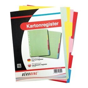 Kartonregister DIN A4, 5tlg., blanko, durchgefärbter Karton, 175g/qm, farbig, Universallochung