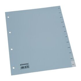 Kunststoffregister DIN A4, 12tlg., 1 - 12, 125 my, PP, grau, 2-fach Lochung