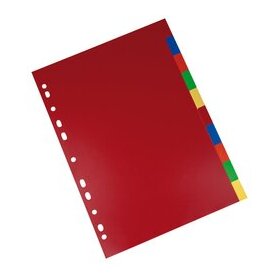 Kunststoffregister DIN A4, 10tlg., blanko, 120 my, PP, farbig, Universallochung
